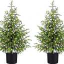 3FT Pre-Lit Artificial Norfolk Pine Christmas Tree  Realistic Potted Tree with 70 LED Lights & 8-Mode Battery Box, Pre-Assembled Faux Holiday Decor for Indoor Display (2)