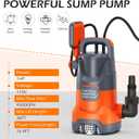 Sump Pump with Float 1HP Clean/Dirty Submersible Water Draining Pump 4500GPH Electric Portable Water Transfer Pumps for Pool Basement Garden Spa Hot Tubs Pond Flood Yard, Orange