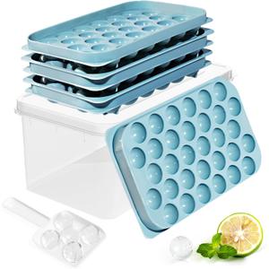 Ice Cube Trays with Lid and Bin, 0.8 IN Small Round Ice Cube Mold for Freezer - Easy Release Stackable Ice Ball Maker for Cocktail,Whiskey and Drinks,BPA-Free