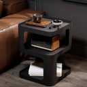 XIV Side Table, Small End Table, Modern Nightstand, Accent Bedside Table, 3 Tier Night Stands, Metal Bed Side Table for Living Room Bedroom Outdoor Entryway, No Assembly Required (Black, Square)