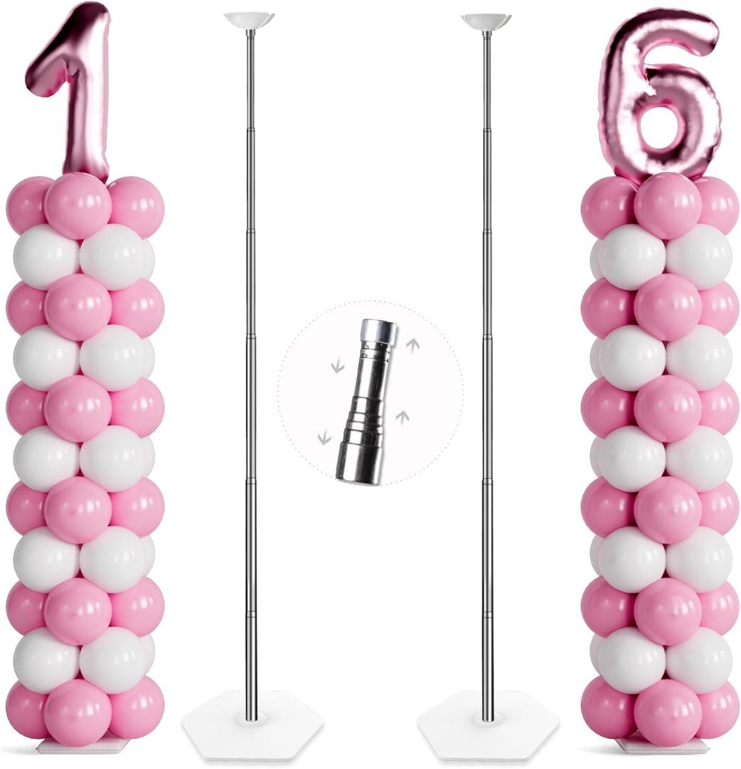 TEKXYZ Telescoping Balloon Stand Set of 2, 1.5ft to 7ft Free Adjustable Metal Balloon Column Stand for Party Decorations