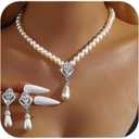 JWICOS Pearl Bridal Necklace Earrings Set Sliver Rhinestone Necklaces Crystal Bride Choker Necklace Accessories for Women and Wedding