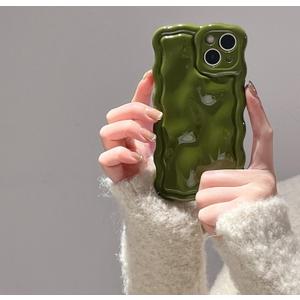 FABSPARK Case for iPhone 14 Pro Max,Cute 3D Solid Color Meteorite Bubble Water Ripple Curly Wavy Frame Case,Soft TPU Shockproof for iPhone 14 Pro Max 6.7 Inch,Cream Green