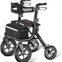 Walkers for Seniors, Rollator Walker with Seat, 12" Big Rubber Wheels All Terrain Rolling Walker with Backrest, Foldable Rollator Walker, Reinforced Aluminum Frame, Black