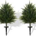 2ft Tall 2 Set Artificial Cypress Topiary Tree, Outdoor Fake Boxwood Cedar Tree with Spike, Indoor Realistic Faux Bushes Plants for Home Living Room Outside Front Porch Decor