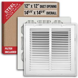 Fits 12x12 Duct Opening | Filter Included Steel Return Air Filter Grille by Handua [Removable Door] for 1-inch Filters | Vent Cover Filter Grill | White | Outer Dimensions: 14 5/8"W X 14 5/8"H