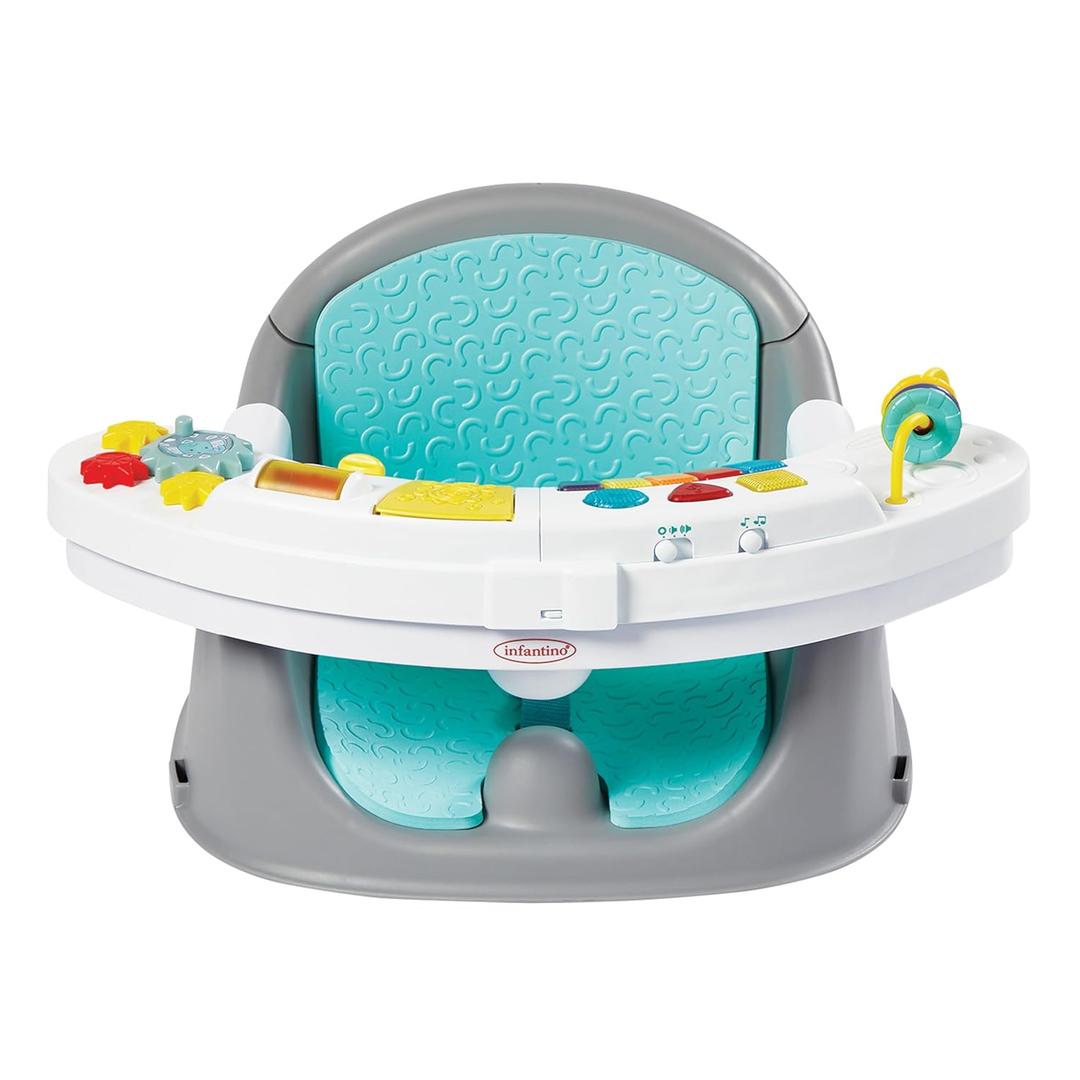Infantino Music & Lights 3-in-1 Discovery Seat & Booster, Interactive Toddler Seat for Dining Table or Kitchen Chair, Baby Activity Center & Snack Tray, 20 Sounds & Songs, Lightweight Baby Essentials