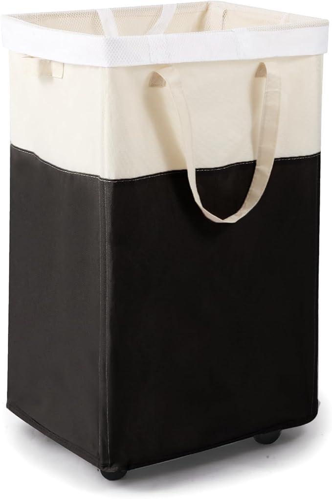 Laundry Basket with Wheels, 90L Large Collapsible Laundry Baskets, Foldable Rolling Laundry Hamper with Removable Wash Bag for Laundry, Clothes Storage, Tall Laundry Basket with Handles Black