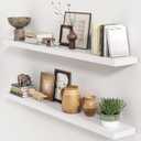 White Floating Shelves 48 Inch Set of 2, Solid Wood Wall Mounted Shelves 48 Inches Long, Modern Floating Shelves for Bedroom Living Room Bathroom - White