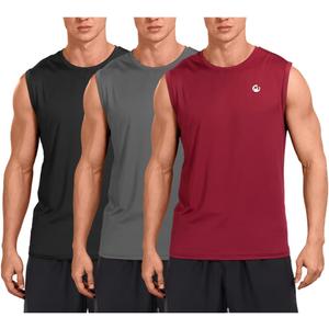 M MOTEEPI Mens Sleeveless Muscle Shirts Workout Athletic Gym Tank Tops Quick Dry (Large, 3 Pack- Black/ Grey/ Red)