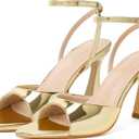 Susanny High Heels for Women Pointed Open Toe Strappy Chunky Block Heels Ankle Strap Stiletto Kitten Heeled Sandals Wedding Bridal Party Prom Sexy Dress Shoes (8, Gold)