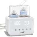 Baby Bottle Warmer, Grownsy 10-in-1 Fast Bottle Warmer Accurate Temp Control, with LCD Display, Timer, Defrost, Sterili-zing, Keep 24H, Double Bottle Warmer for Breastmilk& Formula, Heat Baby Food (Beige)