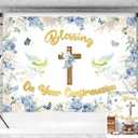 Blessing On Your Confirmation Backdrop God Bless Photography Background First Communion Baptism Christening Bridal Shower Party Banner (8x6FT240x180cm)