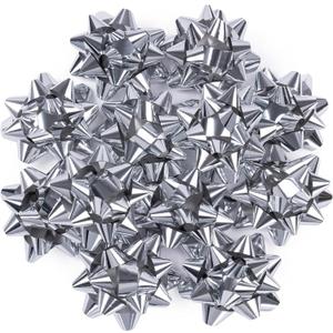 WRAPAHOLIC 4 Inch Metallic Silver Gift Bow Assortment (12 Bows) for Birthday, Wedding, Christmas, Baby Shower, Bridal Showers