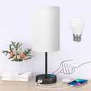 AKASUKI 18Inch Table Lamp with Dual Charging Station, 3 Way Dimmable Touch Lamp for Bedroom, Living Room, Office(LED Bulb Included) (White Shade-Black Base)