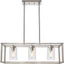 3 Light Linear Chandeliers Brushed Nickel with Clear Glass Shade Modern Kitchen Island Pendant Dining Room Light Fixture Hanging Farmhouse Ceiling Light for Living Room Bar
