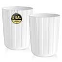 2Pack 5 Gallon White Plastic Trash Can – Round Wastebasket Garbage Bin for Bathroom, Kitchen, Office, Bedroom, Dorm –Durable & Easy to Clean