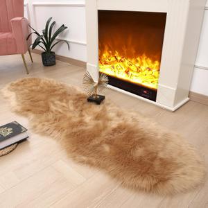 Faux Fur Rug Sheepskin Rug Super Soft Fluffy Plush Area Rug Bedroom Floor Children's Room Sofa Cushion Living Room Runners Bedside Rugs (Brown,2x6 ft Sheepskin)