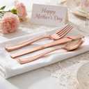 WDF 300 Pieces Rose Gold Plastic Silverware- Disposable Flatware Set - Heavy Duty Plastic Cutlery Includes 100 Forks, 100 Spoons, 100 Knives Perfect for Wedding/Party/Birthday/Mother's Day