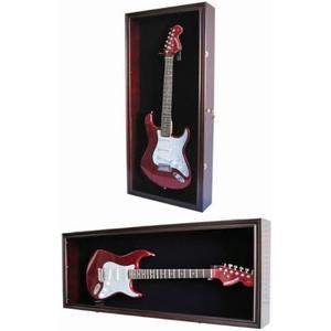 DisplayGifts 42" Electric Guitar Display Case Cabinet Shadow Box with Guitar Hanger Stand, Lockable UV Protection Black Felt Interior with Mahogany Finish Frame