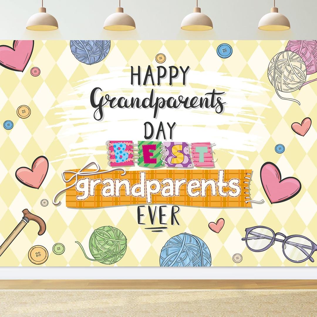Happy Grandparents Day Backdrop 8x6FT Best Grandparents Ever Banner Decorations School Event Love Grandparents Photography Background Grandpa Grandma Holiday Retirement Party Supplies Photo Props
