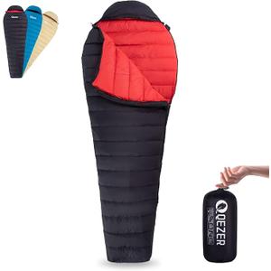 QEZER Ultralight Down Sleeping Bag for Adults - 600 Fill Power, Cold Weather, Backpacking, Camping, Hiking