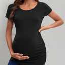 Liu & Qu Women's Maternity Classic Side Ruched T-Shirt Tops Mama Pregnancy Clothes (Black, S)