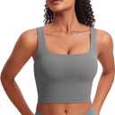 CRZ YOGA Butterluxe Square Neck Crop Tank Tops for Women - Workout Longline Sports Bras Padded Yoga Camisole (Medium, Ash Grey)