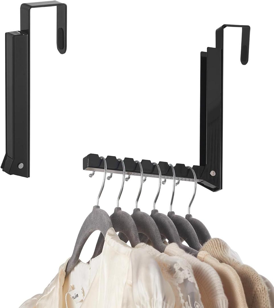 Over The Door Hooks Hanger for Clothes, 1 Pack Foldable Over The Door Drying Rack for Laundry, Overdoor Hanger Hook with 6 Groves for Towel, Coat, Black