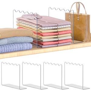 OKPOW Acrylic Shelf Dividers for Closet Organization - 10" Tall X 12" Deep Easy Installation Clothes Purses Organizer - Space-Saving Adjustable & Sturdy Clear Dividers for Wood Cabinet Shelves, 4 Pack