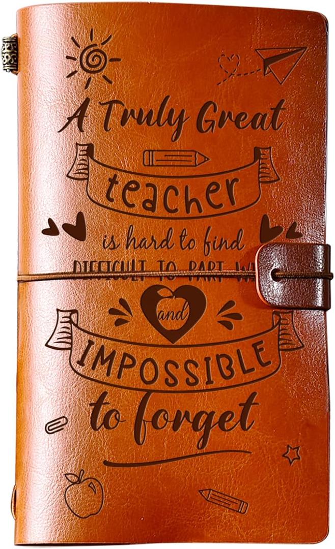 PRSTENLY Teacher Gifts Leather Journal, Teacher Appreciation Gifts 140 Page Refillable Notebooks, Valentines Day Thank You Back to School Gift for Teacher Women Men Thanksgiving Christmas