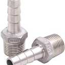 DERNORD Stainless Steel 1/2" Hose Barb x 1/2" NPT Male - Home Brew Pipe Fitting Pack of 2