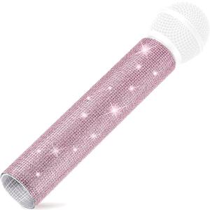 Facmogu MIC NOT Include Pink Microphone Decorative Sleeve, Wireless Microphone Cover, Pretend Glitter Bedazzled Microphones Sleeve, Sparkly Bling Rhinestones Mic Cover for Disco Stage Party & TV Show