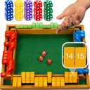 Queensell Shut The Box Game Wooden Board for 4 Players 15 Numbers Shut The Box Game Classic Shut The Box Dice Game for Adults & Kids Family Board Game