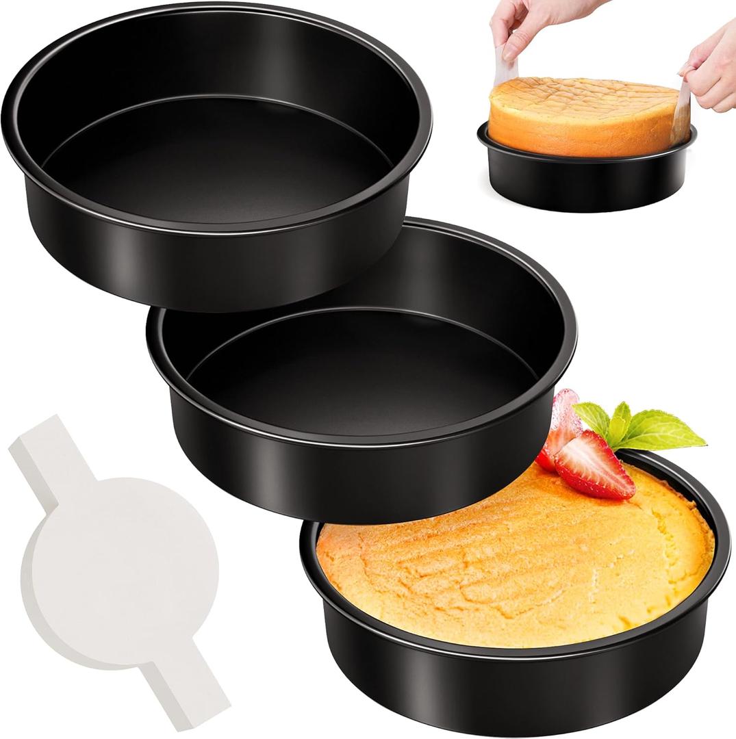 8 Inch Round Cake Pan Set of 3, Nonstick Baking Pans with 90PCS Parchment Paper, Dishwasher Safe