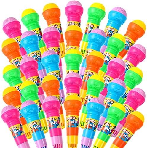 Woanger 30 Pcs Echo Microphone Fun Voice Amplifying Microphone Multicolored Retro Battery Free Speech Therapy Toys Lightweight Echo Mic for Singing Music Birthday BBQ Party Supply, 7.5 x 2.2 Inch