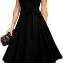 DRESSTELLS Women's Cocktail Dresses, Formal Wedding Guest Modest Church Vintage Tea Party Midi Evening Dress Size L