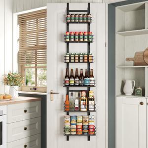 6-Tier Over the Door Pantry Organizer,Cabinet Door Organizer,Kitchen Pantry Door Organizers and Storage,Over the Door Spice Rack,Behind the Door Storage,Door Hanging Organizer,Black