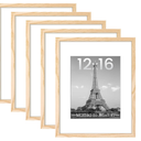 12x16 Picture Frame Set of 5, Display Pictures 9x15 with Mat or 11x17 Without Mat, Wall Hanging Gallery Photo Frames for Artwork, Posters, Prints, and Certificates – Natural