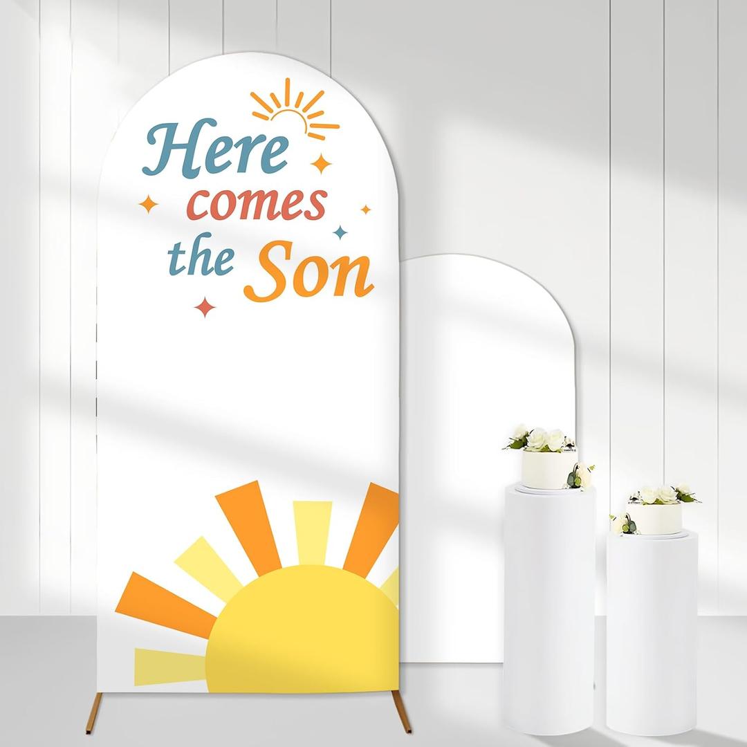 Here Comes The Son Arch Backdrop Covers, 6 Ft Boho Sunrise Stretchy Arch Backdrop Stand Cover, Photography Background Arch Stand Cover for Baby Shower Gender Reveal Party Decor
