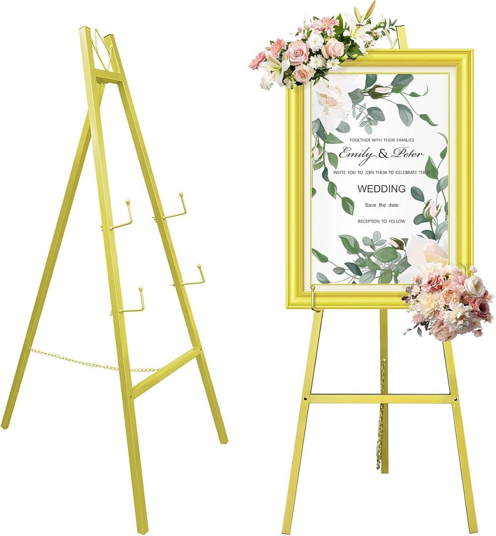 Gold Easel Stand for Wedding Signs,No Assembly Needed-46.7' Heavy Duty Adjustable Wedding Easel with Tool-Free Knobs&Adjustable Chains, Fits Welcome Signs, Posters, Paintings, Events & Art Displays
