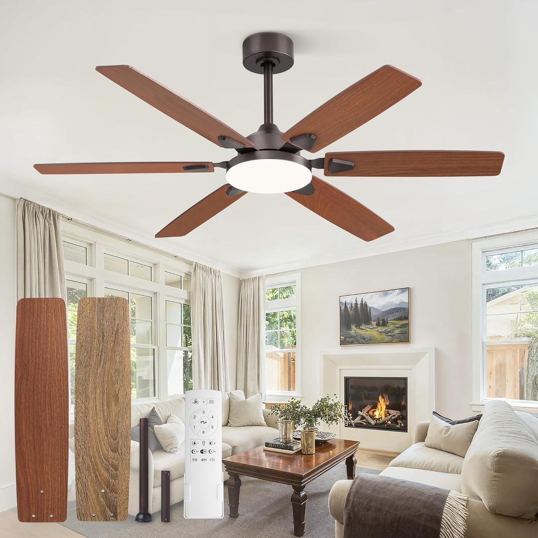 Fanbulous 52 Inch Ceiling Fans with Lights, Indoor/Outdoor Modern Ceiling Fan with Reversible Blade And 2 Rods, Quiet DC Motor, 3CCT & 6Speed Remote Control, Dual Finish Blade for Living Room/Bedroom