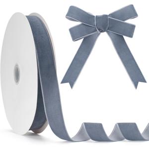 GHGMAO Dusty Blue Velvet Ribbon 1 Inch x 25 Yards, Vintage Velvet Ribbon Blue Christmas Ribbons for Gift Wrapping, Christmas Tree Ornaments, Flower Bouquet, Wreath Decorations, Bow Making