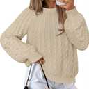 MEROKEETY Women's Fall Cable Knit Lantern Sleeve Chunky Pullover Sweater (Beige, L)
