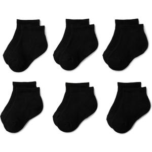 Amazon Essentials Unisex Kids' Athletic Ankle Sport Socks, Zone Cushioning, Arch Support, 6 Pairs, Black, Large (8-12 Years)