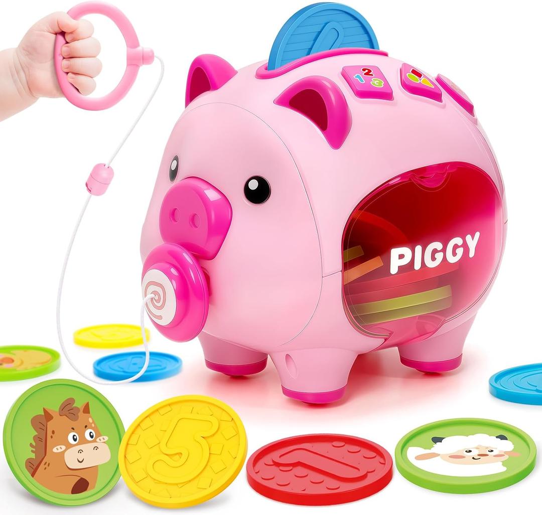 Piggy Bank for Kids, Toddler Toys for 1 Year Old Girl, Musical Number Counting & Color Learning Coin Bank, Baby 691218 Months Interactive Toys, Christmas Birthday Gifts for Kids Girls Boys Age 13