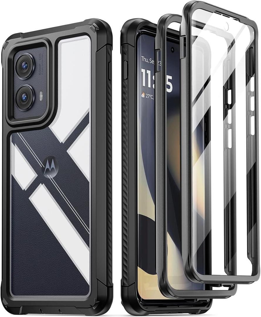 Poetic Guardian Case for Motorola Moto Edge 2024 [Not for 2023 Version], [20FT Mil-Grade Drop Tested], Full Body Hybrid Shockproof Bumper Cover with Built-in Screen Protector,Black/Clear | Not for 2023 Version, Full Body, Hybrid, Shockproof