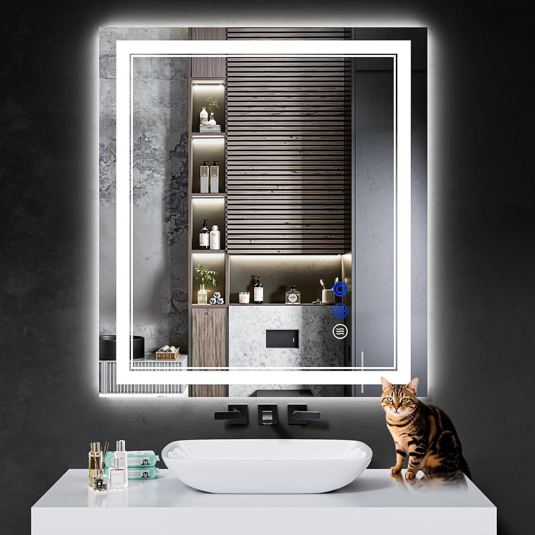 36"x32" LED Bathroom Mirror with Anti-Fog, Stepless Dimmable Lights, 3 Color Modes, Shatter-Proof Tempered Glass,Waterproof Design