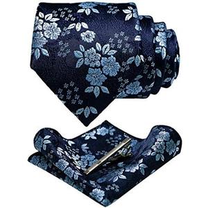 JEMYGINS Floral Necktie and Pocket Square Tie Clip Sets for Men