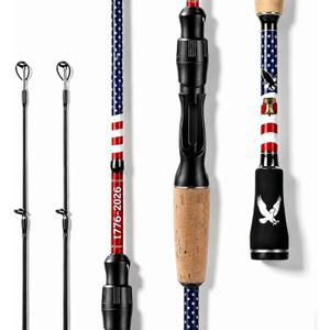 6FT Carbon Fiber Fishing Rod, Twin-Tip Design with American Flag for USA 250th Anniversary, Cork/ EVA Handle, 2-Piece Spinning Rod for Freshwater Bass